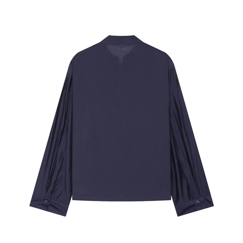 2026 Vintage Chinese Knot Satin Shirt Women's Stand Collar Long Sleeve Shirt Elegant Tang-style Top