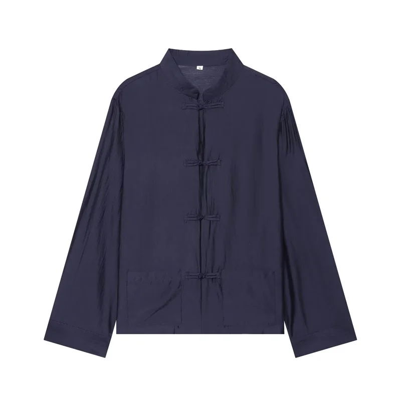 2026 Vintage Chinese Knot Satin Shirt Women's Stand Collar Long Sleeve Shirt Elegant Tang-style Top