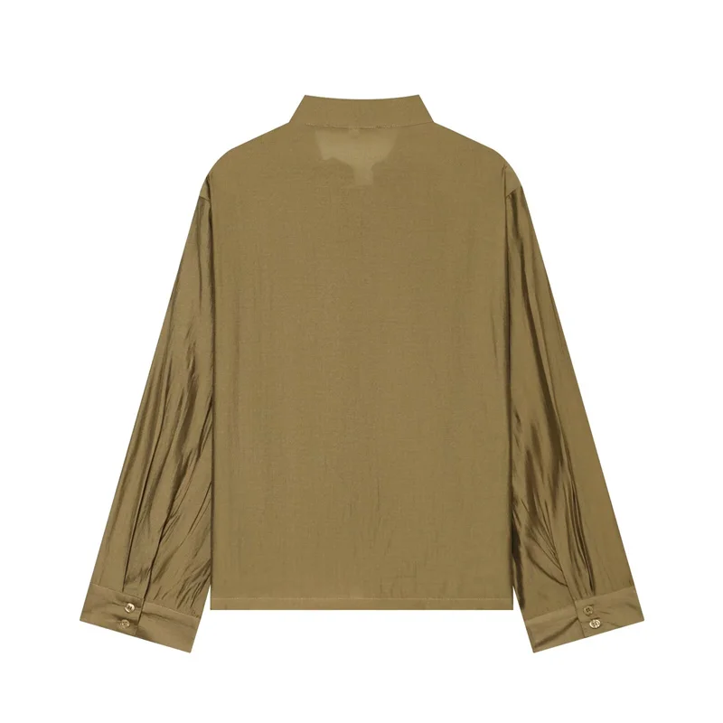 2026 Vintage Chinese Knot Satin Shirt Women's Stand Collar Long Sleeve Shirt Elegant Tang-style Top