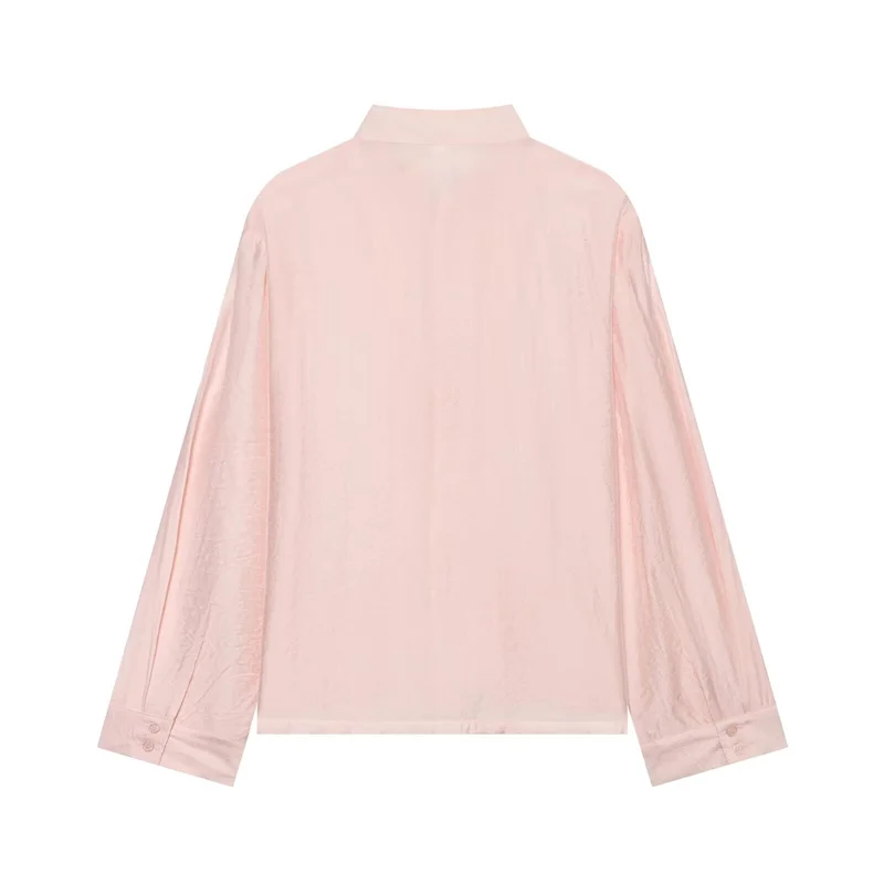 2026 Vintage Chinese Knot Satin Shirt Women's Stand Collar Long Sleeve Shirt Elegant Tang-style Top