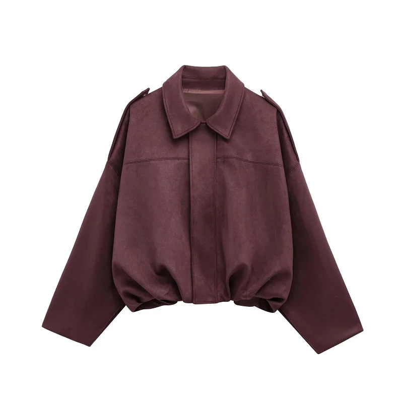 MUJER Faux Suede Bomber Jackets for Women Zip Oversized Jacket Woman Outerwears Padded Varsity Jackets Streetwear Women's Coats
