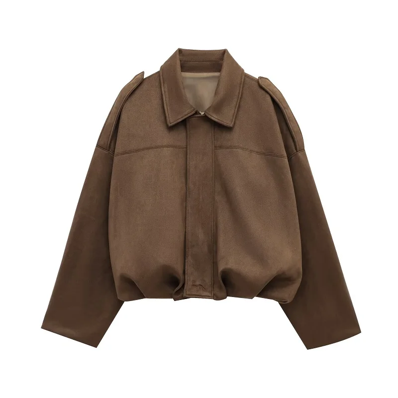 MUJER Faux Suede Bomber Jackets for Women Zip Oversized Jacket Woman Outerwears Padded Varsity Jackets Streetwear Women's Coats