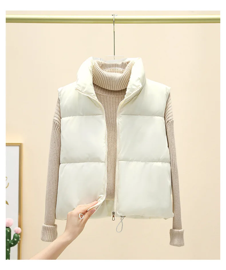 Winter Short Down Sleeveless Vest Women Warm Stand Collar Zipper Jacket Casual Fashion Quilted Cropped Coats Street Outerwears