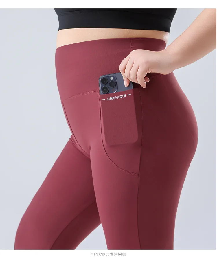 Plus Size Fit Yoga Flared Trousers for Women Semaless Two Sides Pocket Leggings High Waist Push Up Butt Gym Trainning Leggings