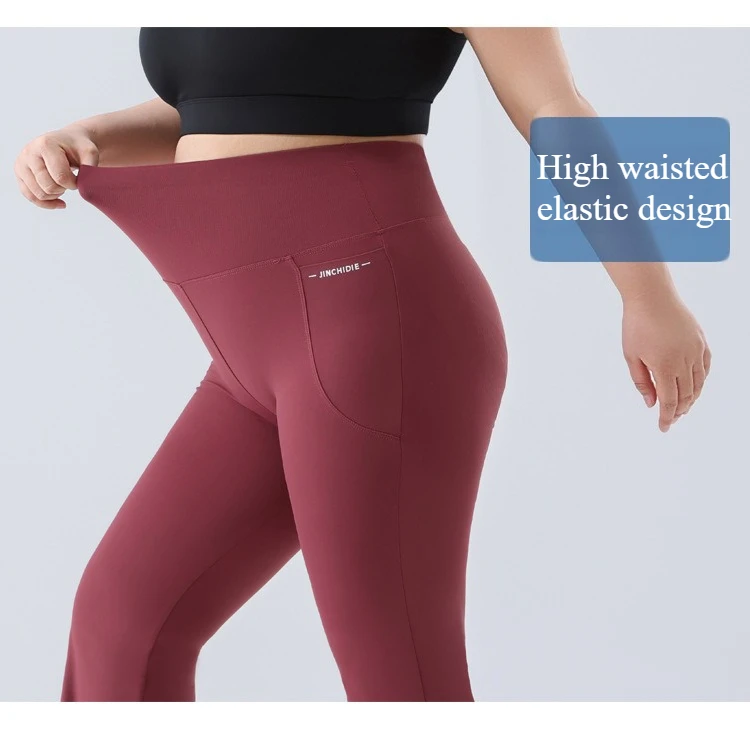 Plus Size Fit Yoga Flared Trousers for Women Semaless Two Sides Pocket Leggings High Waist Push Up Butt Gym Trainning Leggings
