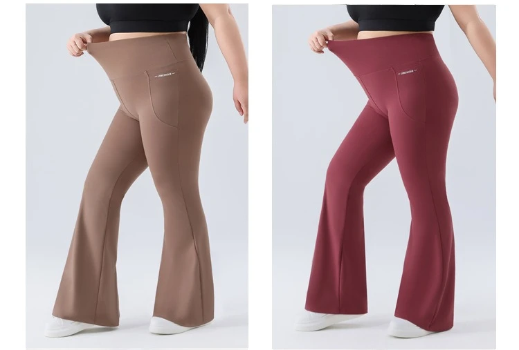 Plus Size Fit Yoga Flared Trousers for Women Semaless Two Sides Pocket Leggings High Waist Push Up Butt Gym Trainning Leggings