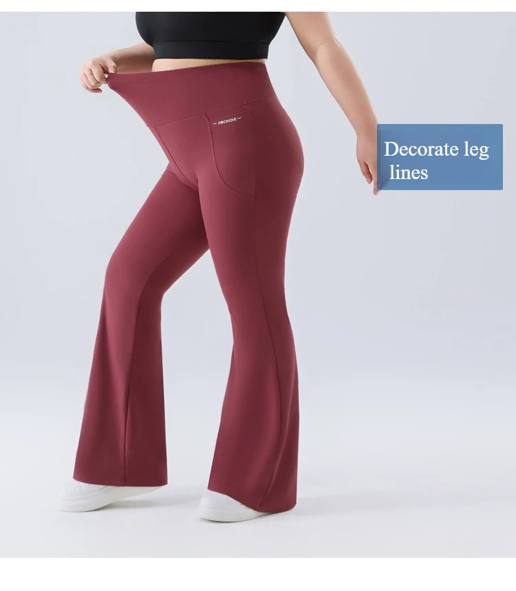 Plus Size Fit Yoga Flared Trousers for Women Semaless Two Sides Pocket Leggings High Waist Push Up Butt Gym Trainning Leggings