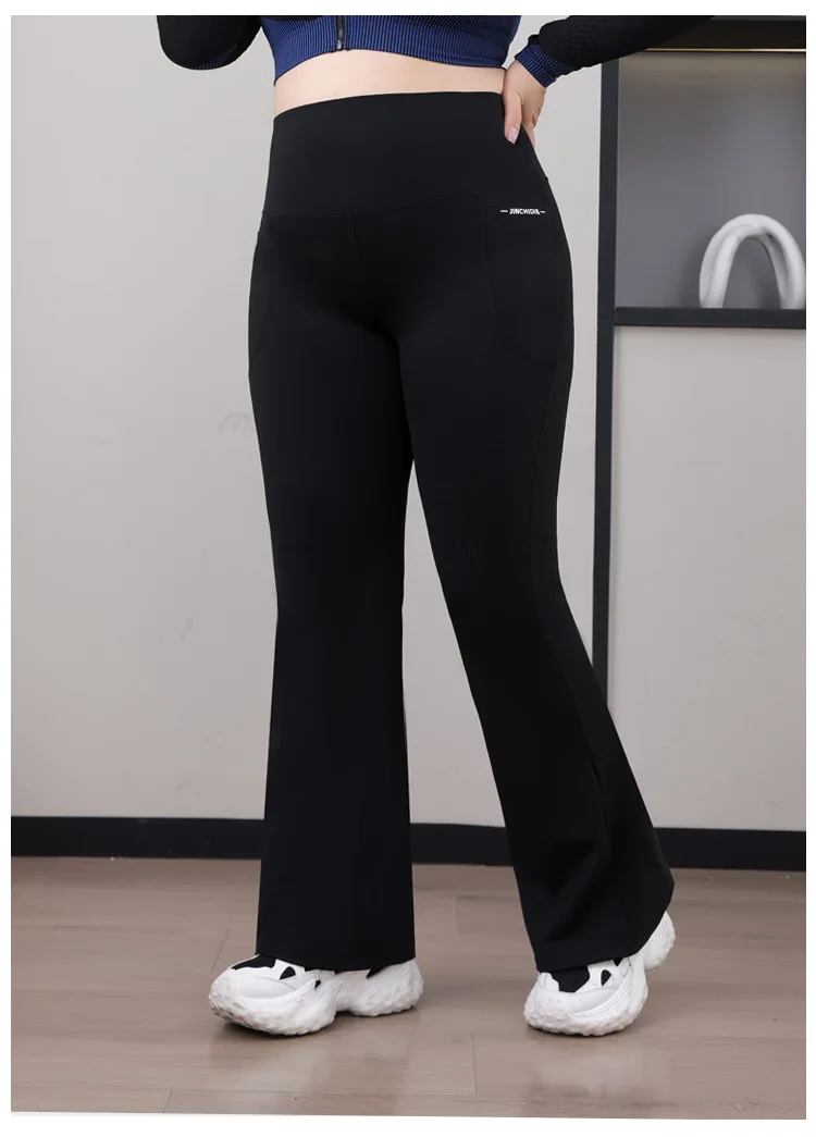 Plus Size Fit Yoga Flared Trousers for Women Semaless Two Sides Pocket Leggings High Waist Push Up Butt Gym Trainning Leggings