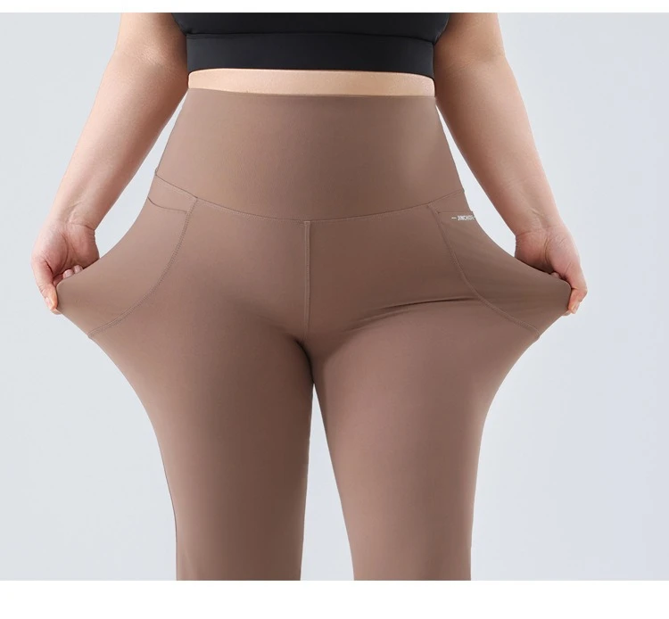 Plus Size Fit Yoga Flared Trousers for Women Semaless Two Sides Pocket Leggings High Waist Push Up Butt Gym Trainning Leggings