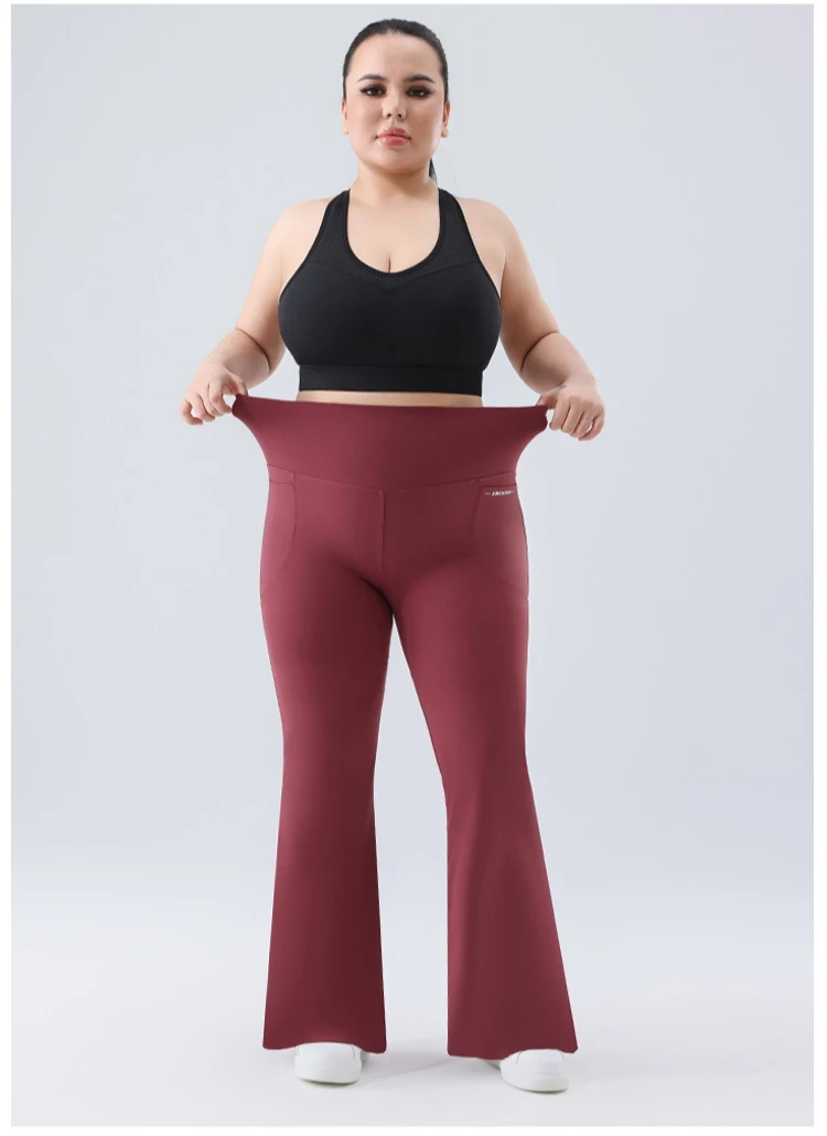 Plus Size Fit Yoga Flared Trousers for Women Semaless Two Sides Pocket Leggings High Waist Push Up Butt Gym Trainning Leggings