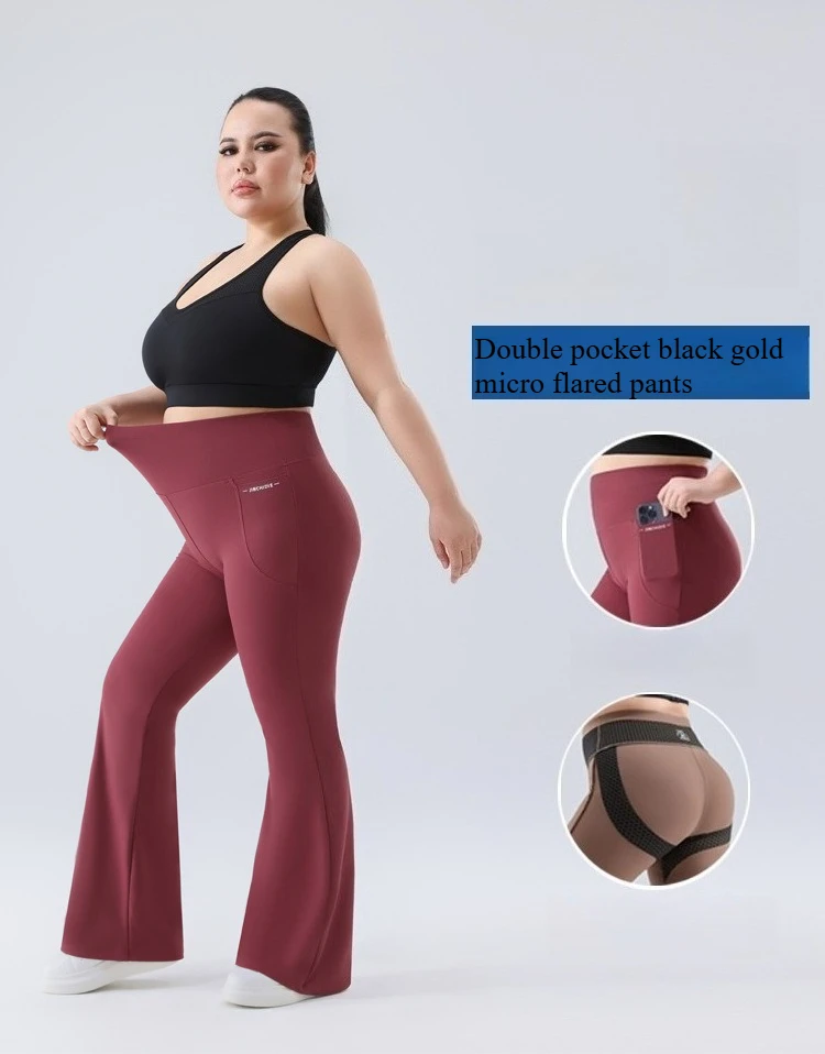 Plus Size Fit Yoga Flared Trousers for Women Semaless Two Sides Pocket Leggings High Waist Push Up Butt Gym Trainning Leggings