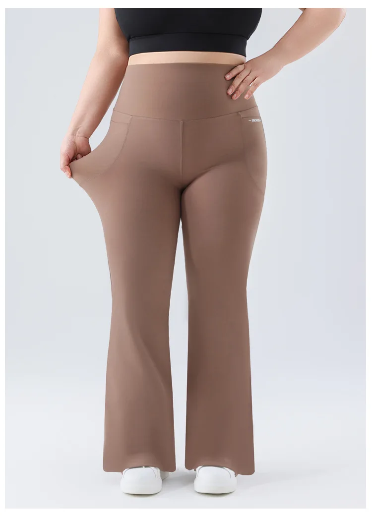 Plus Size Fit Yoga Flared Trousers for Women Semaless Two Sides Pocket Leggings High Waist Push Up Butt Gym Trainning Leggings