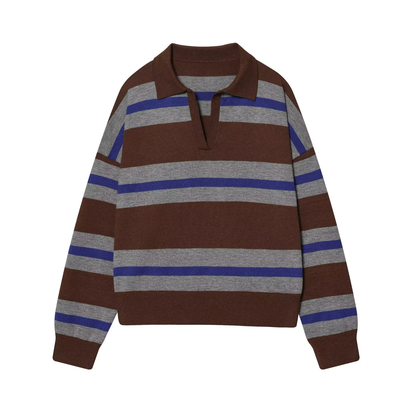 Autumn Women's 2026 New Knitted Striped Sweater Polo Neck Pullover Autumn Fashion Loose Elegant Warm Young Women Sweater Street