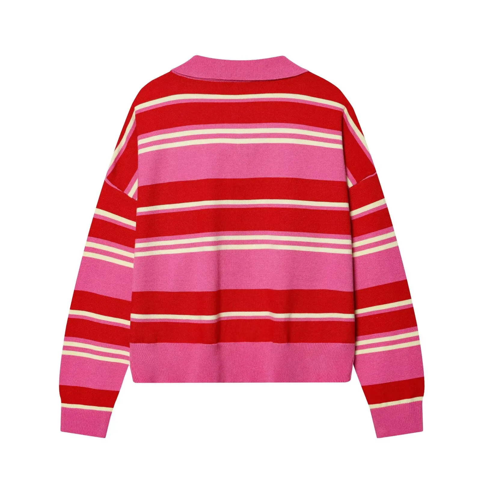 Autumn Women's 2026 New Knitted Striped Sweater Polo Neck Pullover Autumn Fashion Loose Elegant Warm Young Women Sweater Street