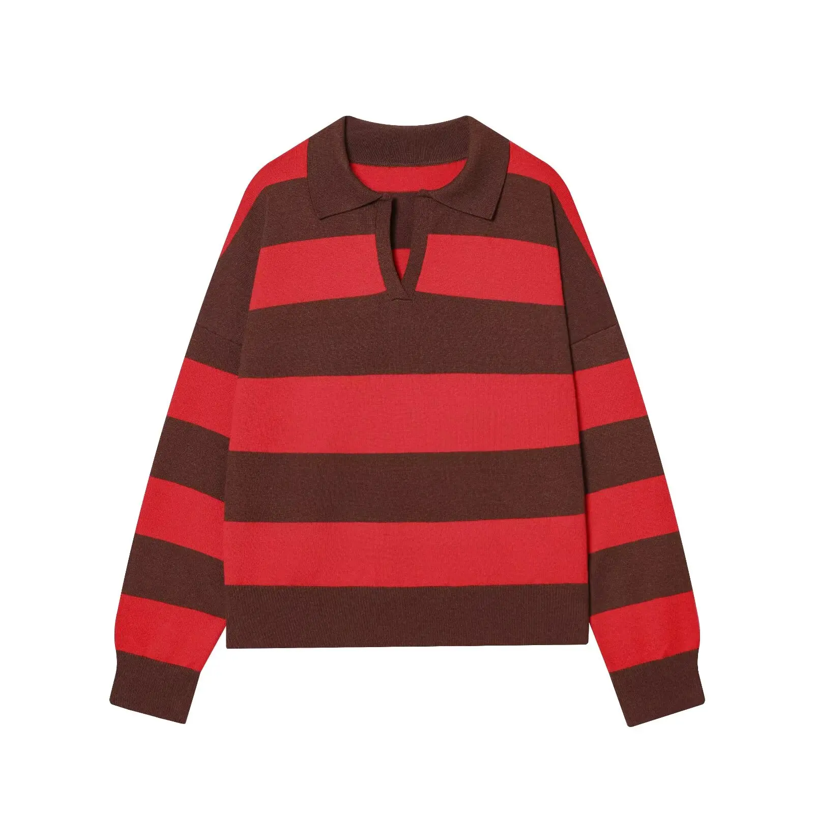 Autumn Women's 2026 New Knitted Striped Sweater Polo Neck Pullover Autumn Fashion Loose Elegant Warm Young Women Sweater Street