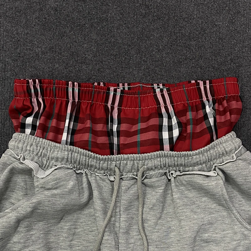 Women's Spring Checkered Double-Waisted Casual Pants Loose Street Fashion Sweatpants with Letter Embroidery
