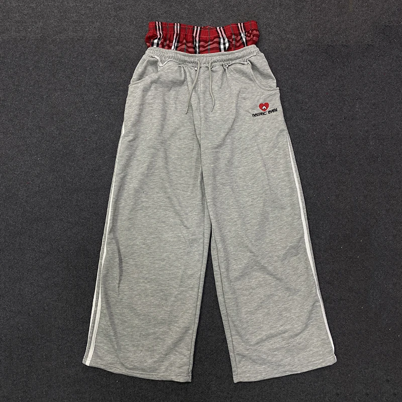 Women's Spring Checkered Double-Waisted Casual Pants Loose Street Fashion Sweatpants with Letter Embroidery