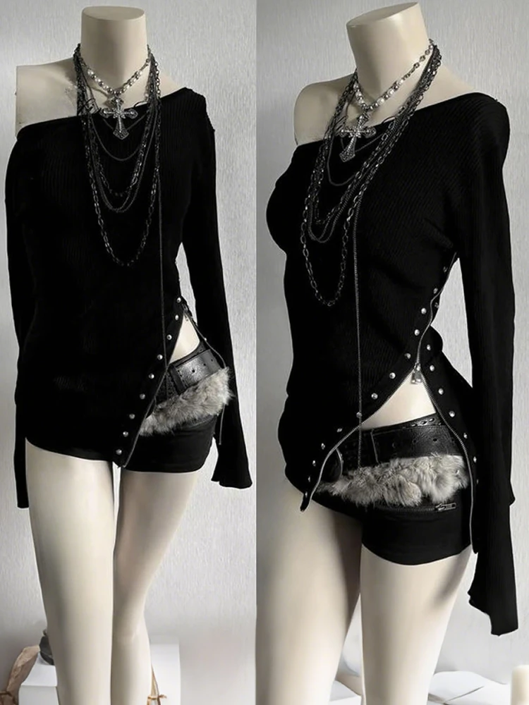 Y2k Emo Women Fashion V-neck Lace-up Lace Trim T-shirt Tops Long Sleeve Sweet Cute Pink Shirt Aesthetics Harajuku 2000s Clothes