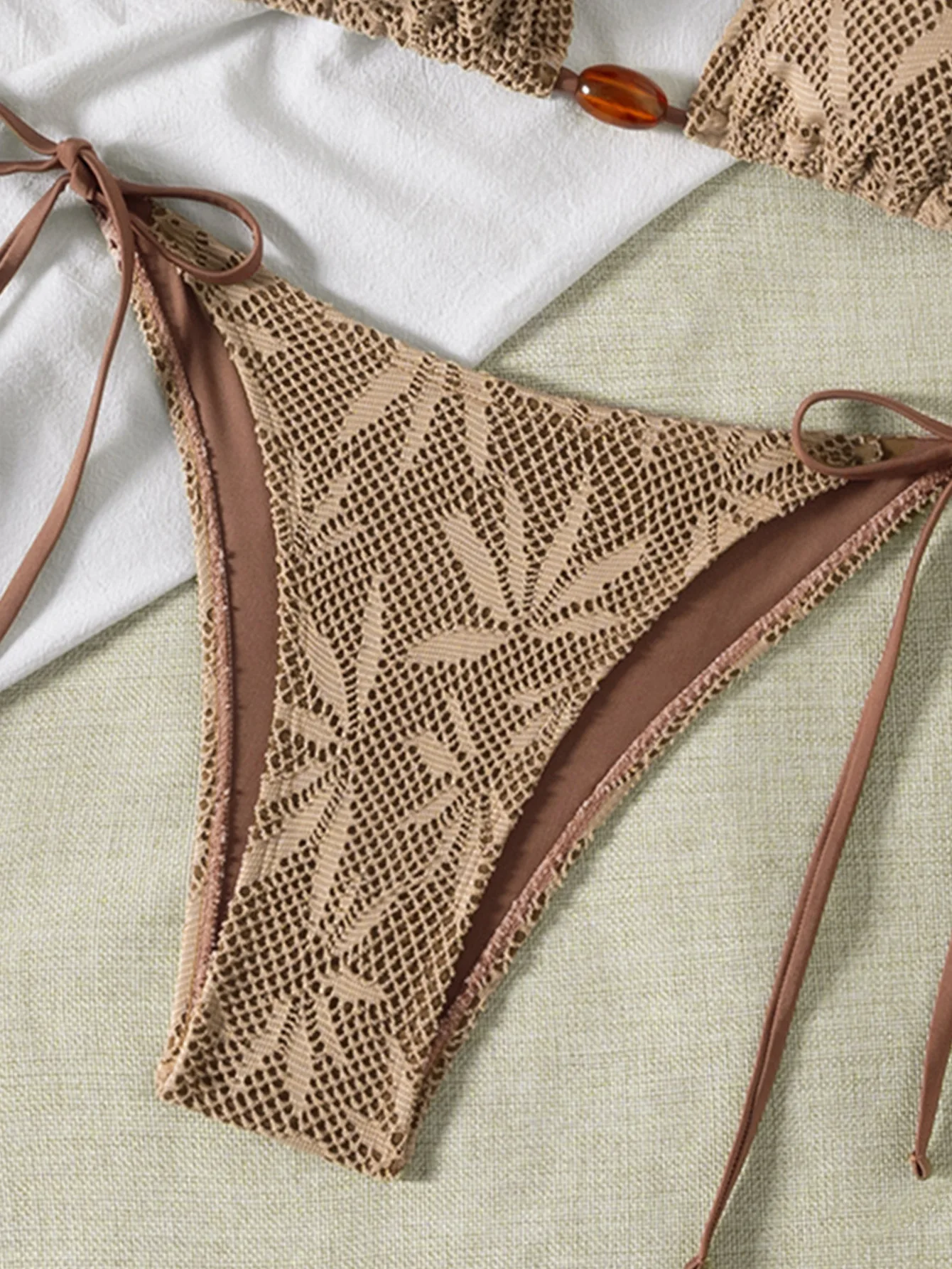2026 New Bikini Set Women Beaded Swimsuit String Tie Sexy Textured Fabric Bikini Two Piece Swimwear