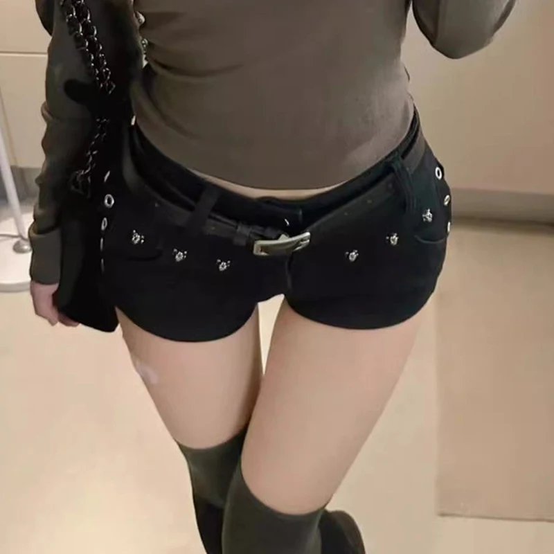 Woman Popular Sexy Low Waist Y2k Jeans Female Vintage Korean Fashion Mini Pants Girls Vintage Designer Gothic Black Denim Shorts