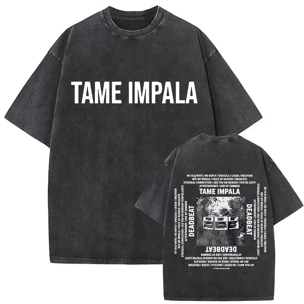 Mens women Vintage Washed Short Sleeve T-shirt Tame Impala Rock Band Deadbeat Tour 2026 Album Hip Hop Fans Gift T-shirts