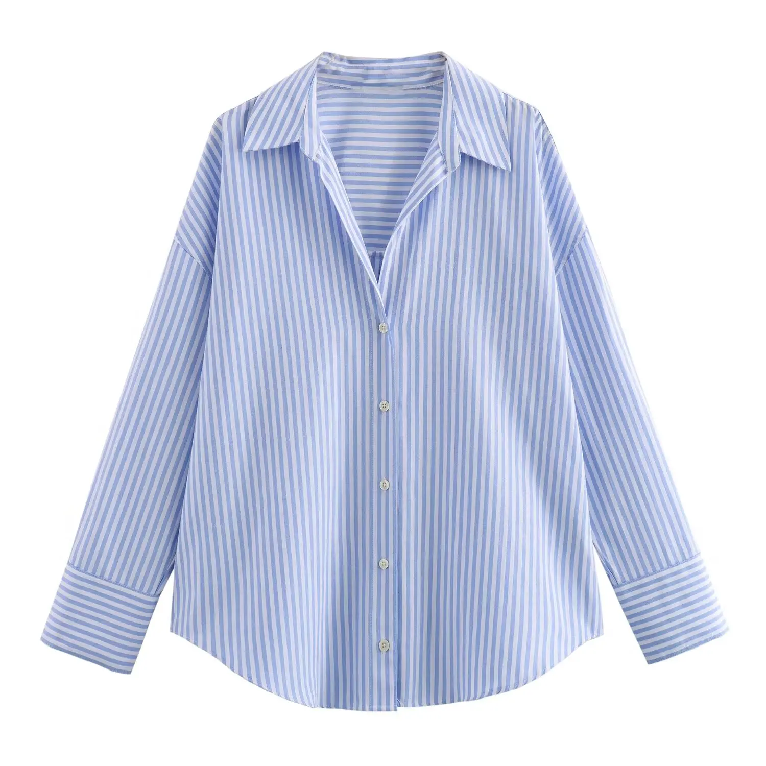 BSAY Women Fashion Spring Cotton Oxford Long Sleeve Single-breasted Lapel Blouse Street Clothing Shirt Chic Ladies Tops Mujer