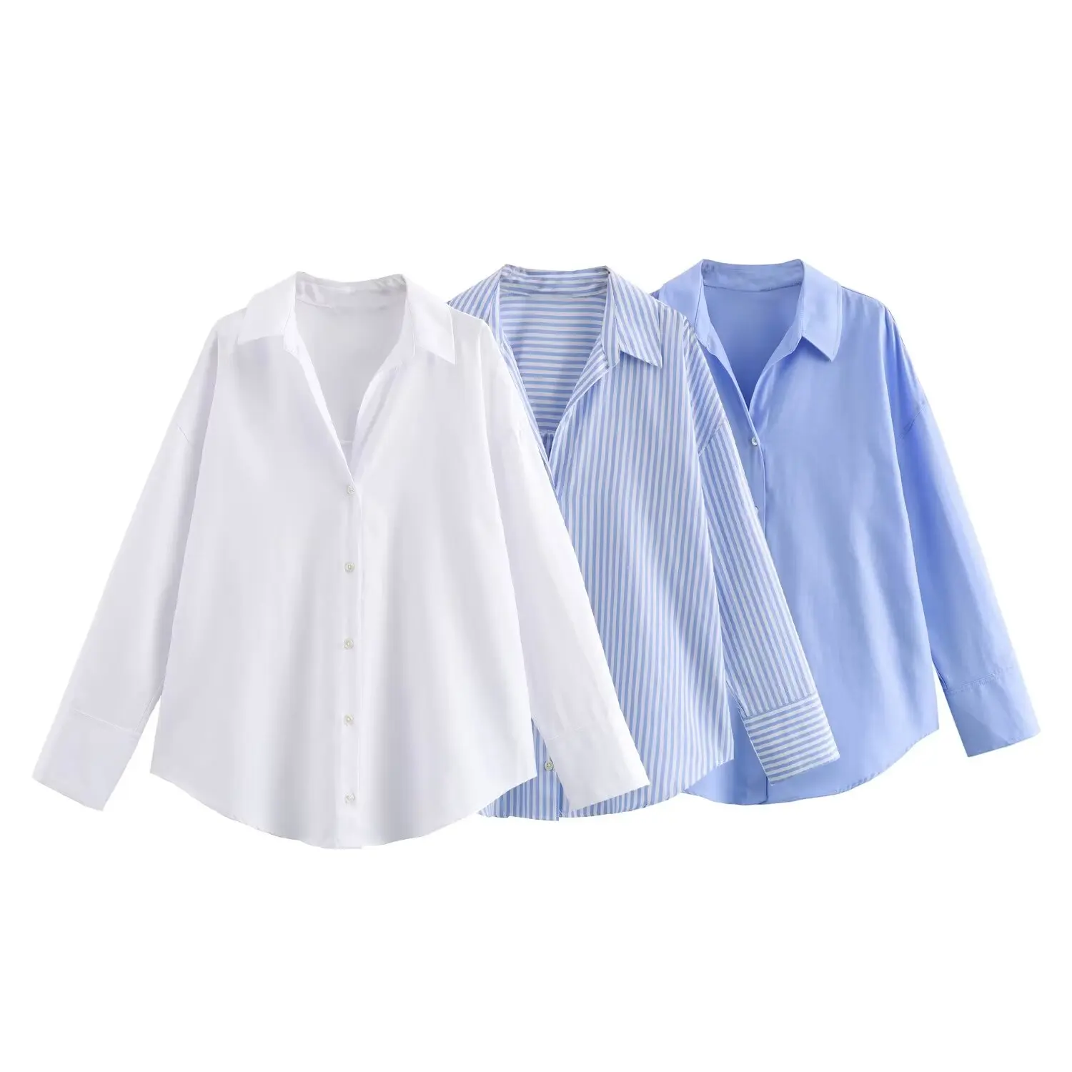BSAY Women Fashion Spring Cotton Oxford Long Sleeve Single-breasted Lapel Blouse Street Clothing Shirt Chic Ladies Tops Mujer