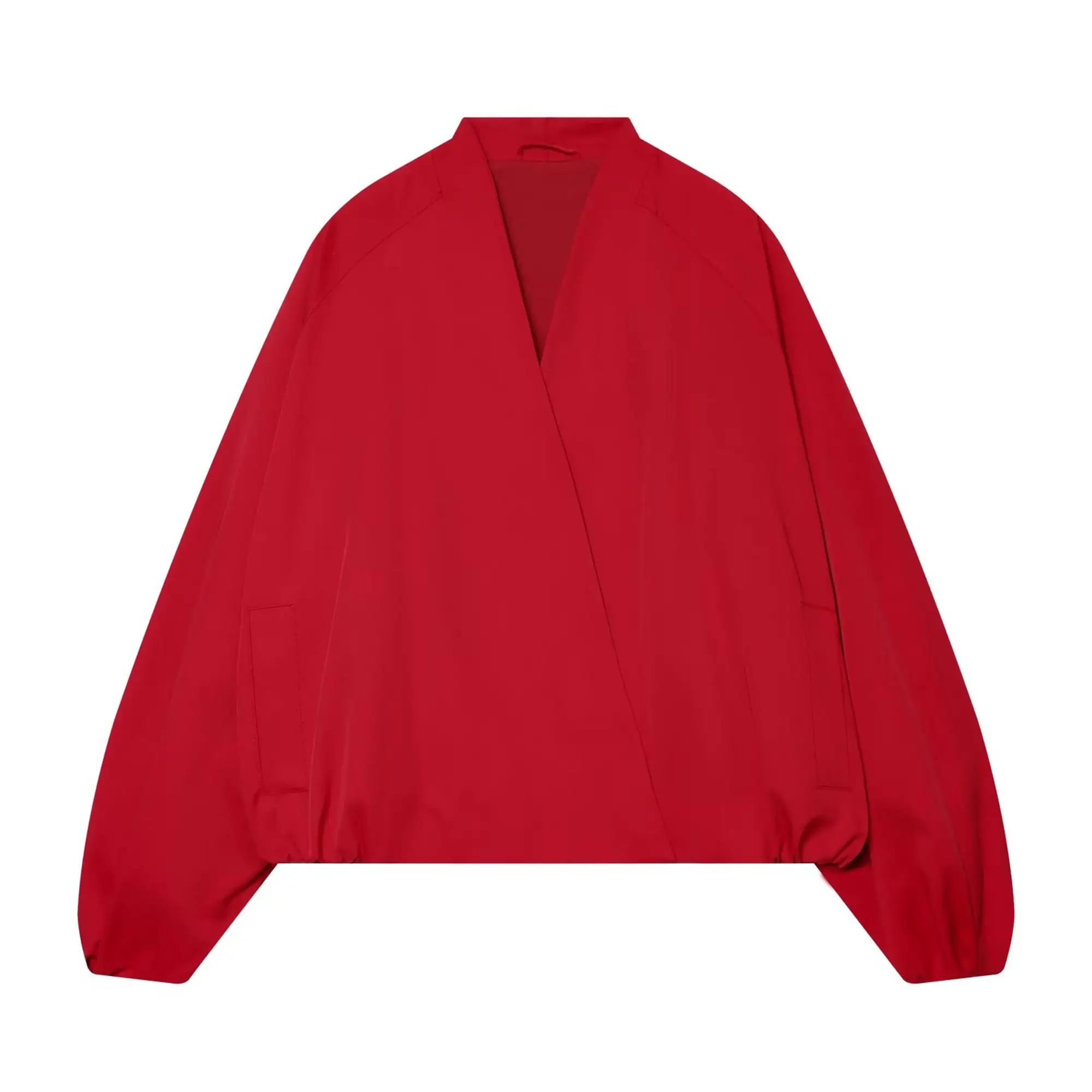 TFMLN Fashion Red Short Jacket For Women Loose Fit V Collar Long Sleeve Coat 2026 Spring Autumn Female Street Outerwear