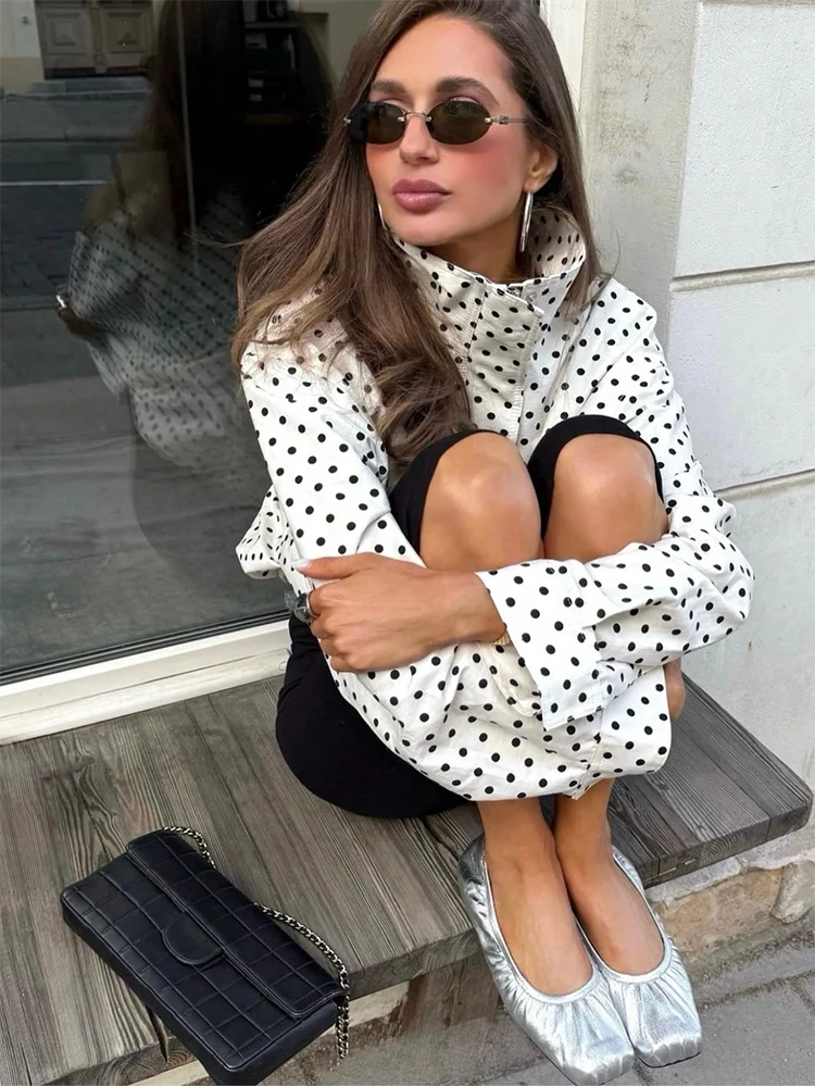 SLTNX Polka Dot Spring Autumn Short Coats Women's High Street Long Sleeve Jackets for Women 2026 Elegant Office Ladies Casual Ou