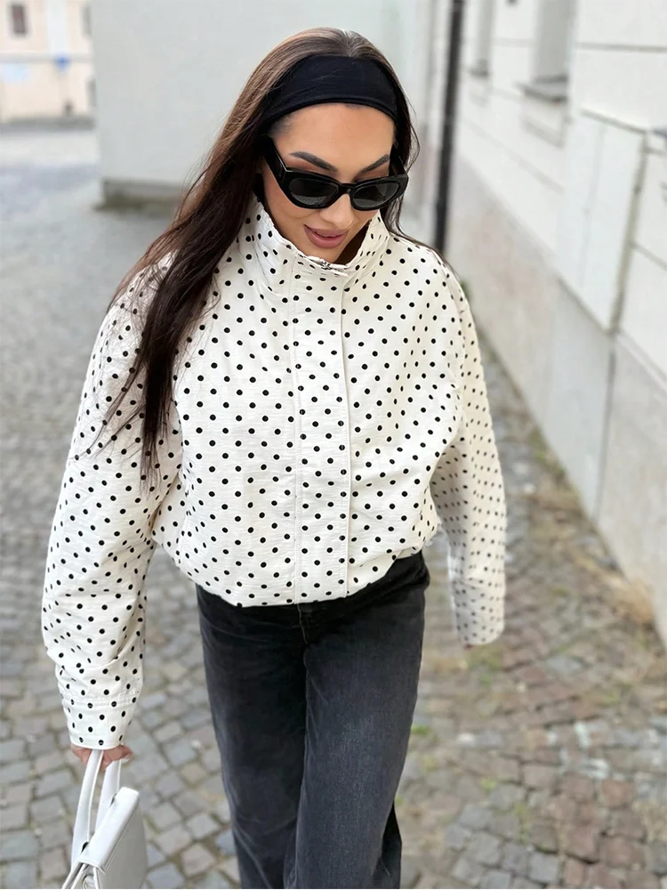 SLTNX Polka Dot Spring Autumn Short Coats Women's High Street Long Sleeve Jackets for Women 2026 Elegant Office Ladies Casual Ou