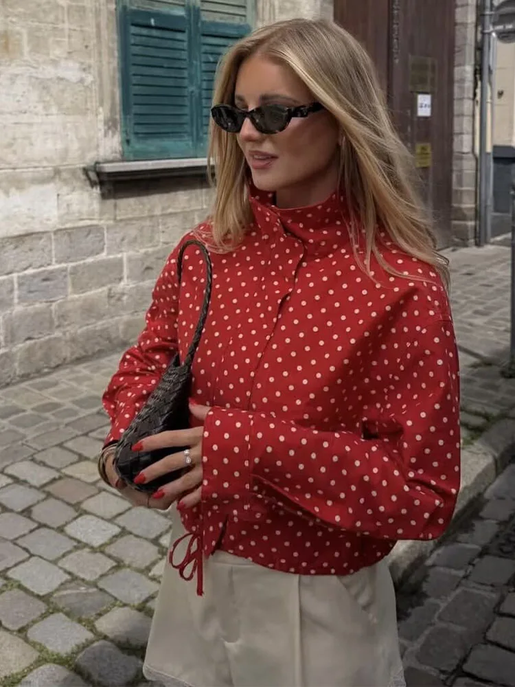 SLTNX Polka Dot Spring Autumn Short Coats Women's High Street Long Sleeve Jackets for Women 2026 Elegant Office Ladies Casual Ou