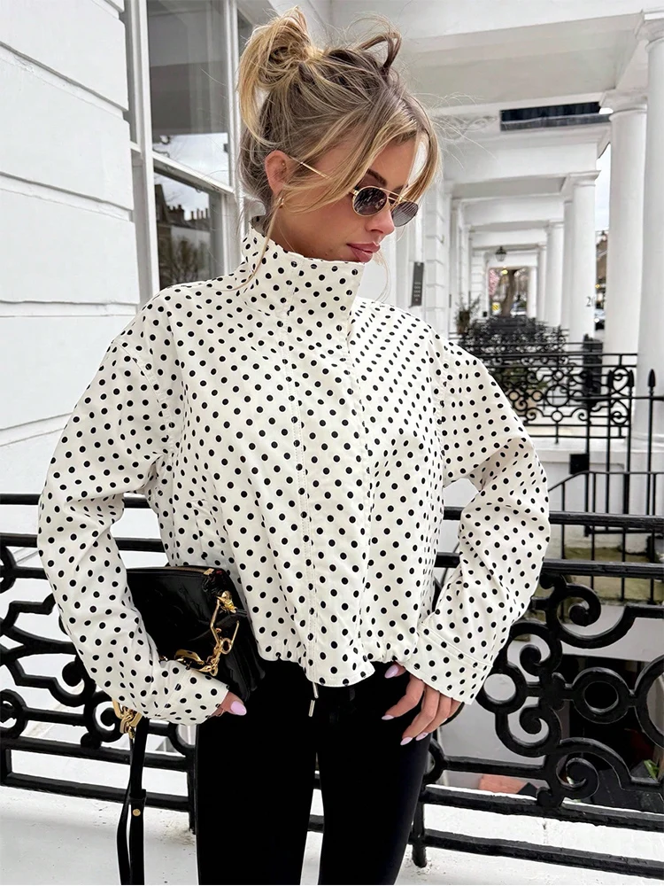 SLTNX Polka Dot Spring Autumn Short Coats Women's High Street Long Sleeve Jackets for Women 2026 Elegant Office Ladies Casual Ou
