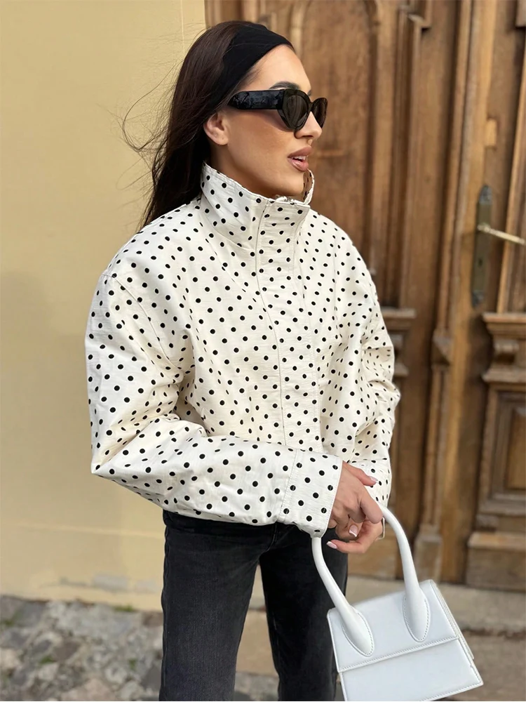 SLTNX Polka Dot Spring Autumn Short Coats Women's High Street Long Sleeve Jackets for Women 2026 Elegant Office Ladies Casual Ou