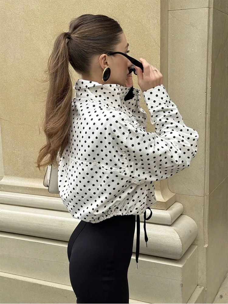 SLTNX Polka Dot Spring Autumn Short Coats Women's High Street Long Sleeve Jackets for Women 2026 Elegant Office Ladies Casual Ou