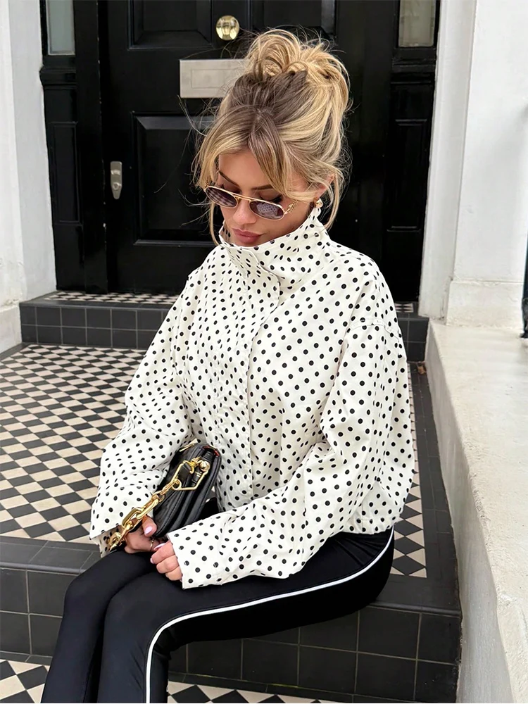 SLTNX Polka Dot Spring Autumn Short Coats Women's High Street Long Sleeve Jackets for Women 2026 Elegant Office Ladies Casual Ou