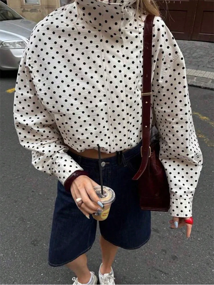 SLTNX Polka Dot Spring Autumn Short Coats Women's High Street Long Sleeve Jackets for Women 2026 Elegant Office Ladies Casual Ou