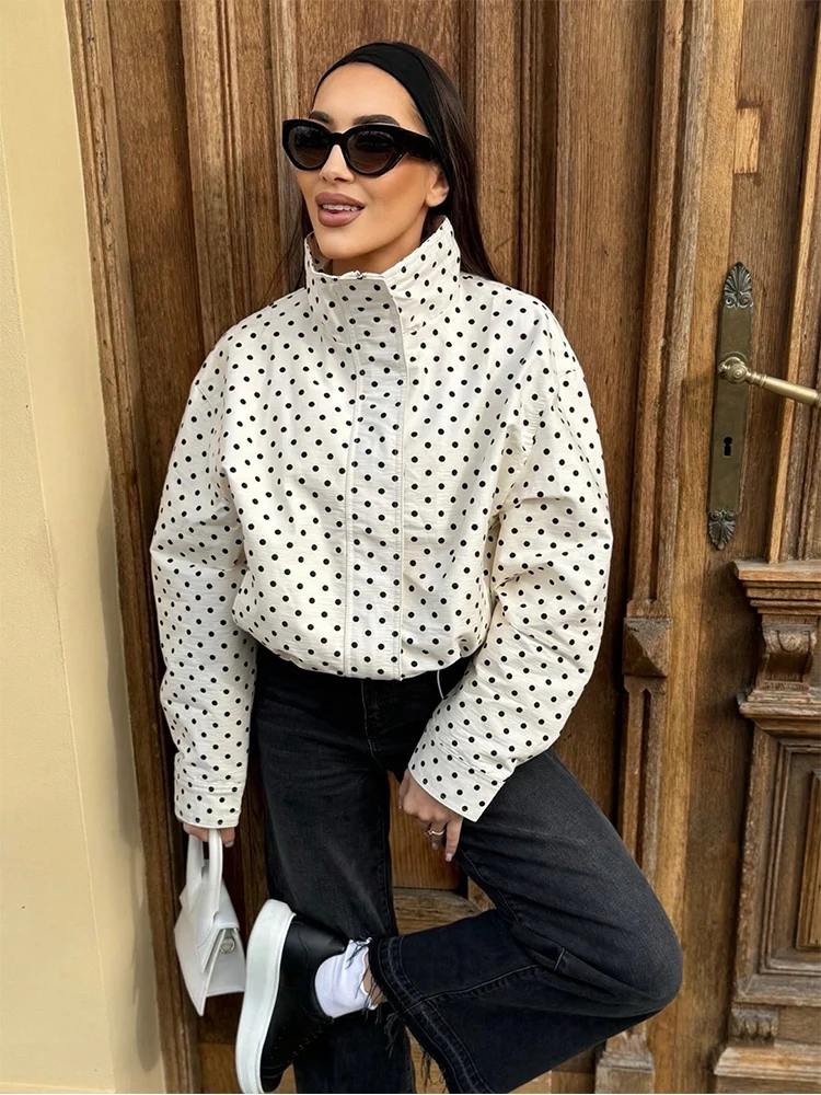 SLTNX Polka Dot Spring Autumn Short Coats Women's High Street Long Sleeve Jackets for Women 2026 Elegant Office Ladies Casual Ou