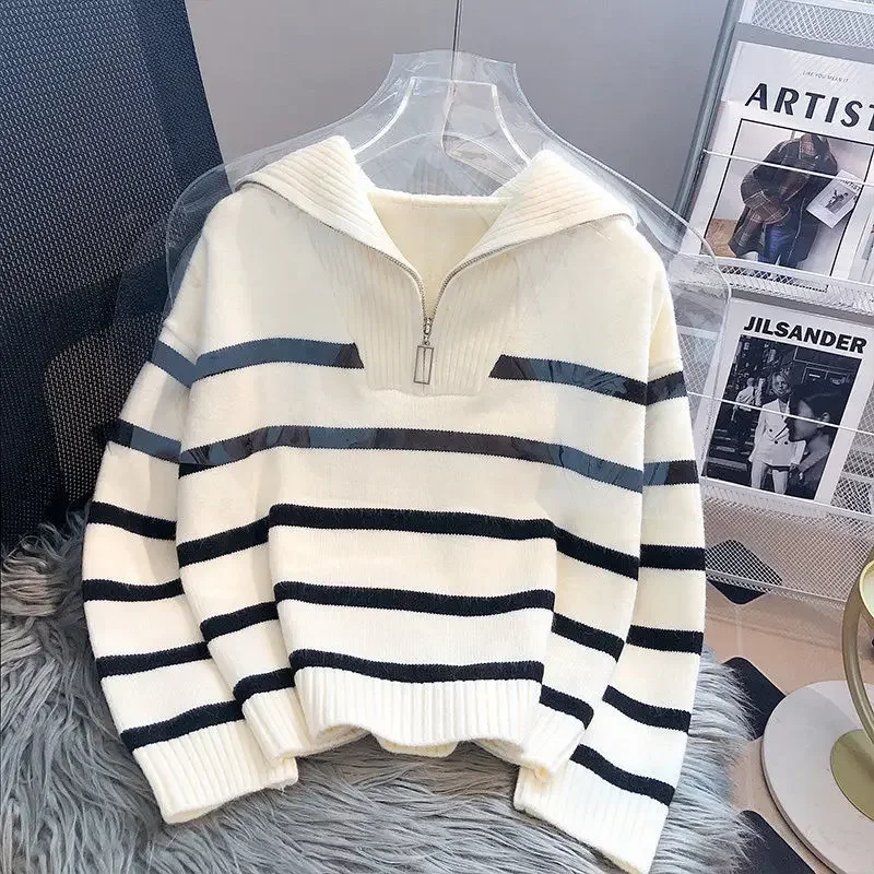 Sweater Pullover Women Autumn Winter Underwear 2026 New Zipper Stripe Underlay Short Style Popular Premium Sweater Female