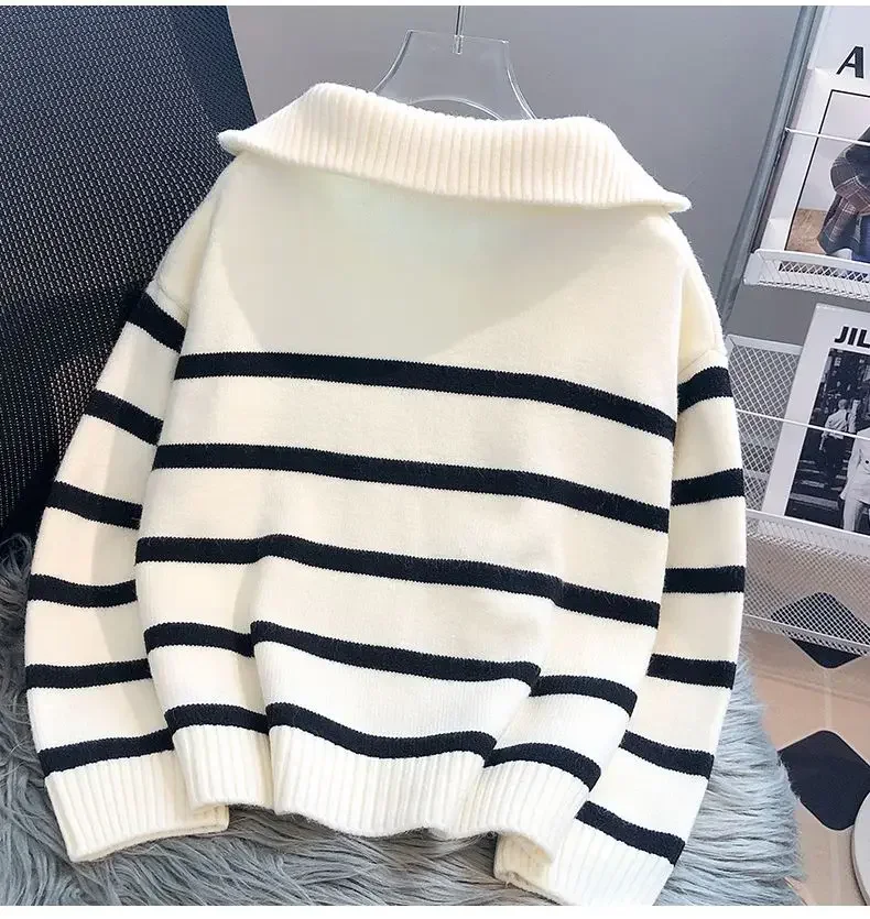 Sweater Pullover Women Autumn Winter Underwear 2026 New Zipper Stripe Underlay Short Style Popular Premium Sweater Female