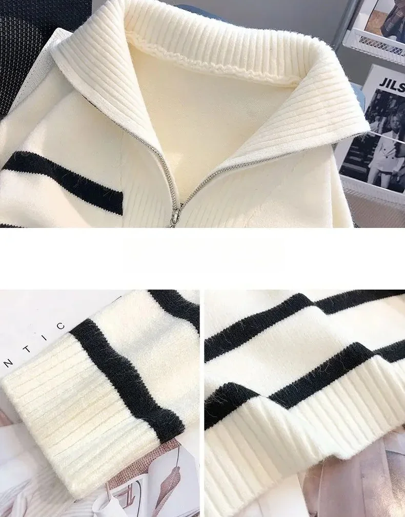 Sweater Pullover Women Autumn Winter Underwear 2026 New Zipper Stripe Underlay Short Style Popular Premium Sweater Female