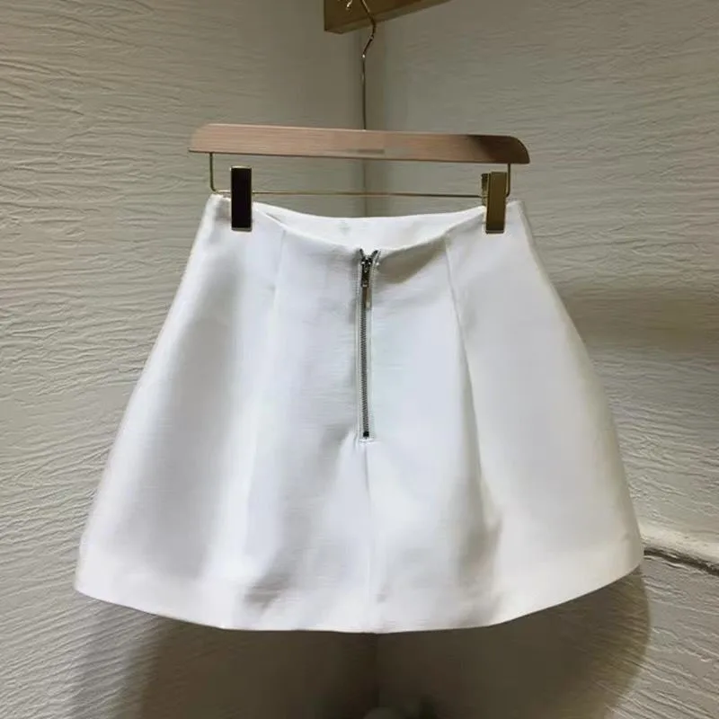 Xpqbb Korean Style White Mini Skirt for Women Streetwear High Wiast Puffy Short Skirts Ladies All-Match Simple A-line Y2K Skirt