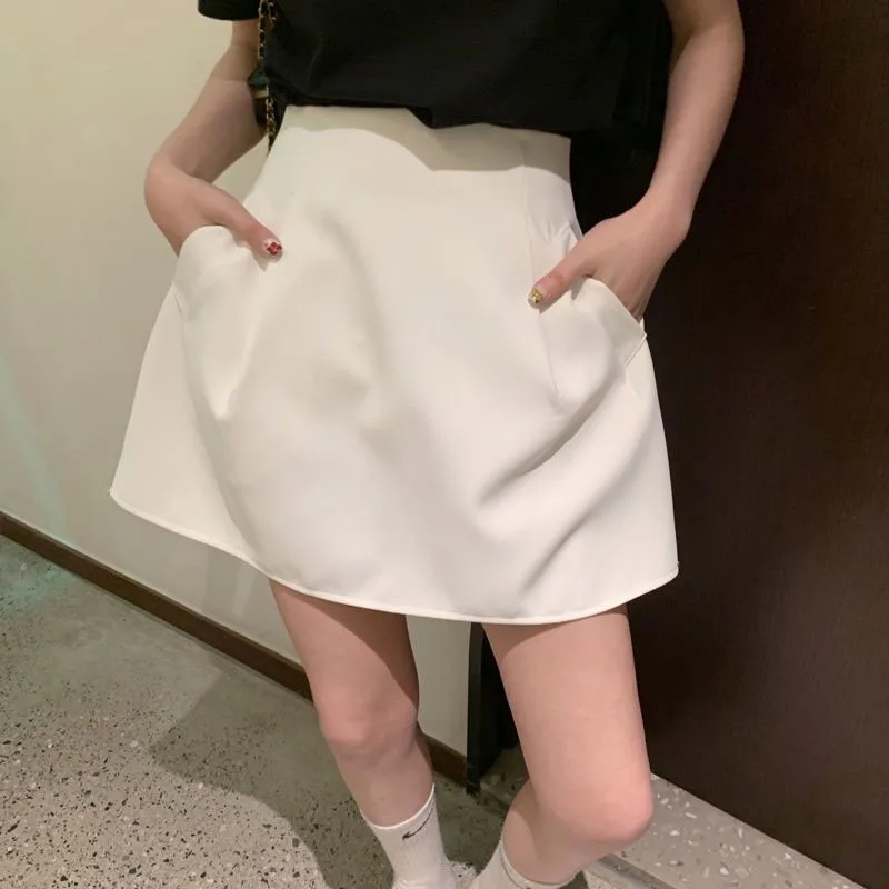 Xpqbb Korean Style White Mini Skirt for Women Streetwear High Wiast Puffy Short Skirts Ladies All-Match Simple A-line Y2K Skirt