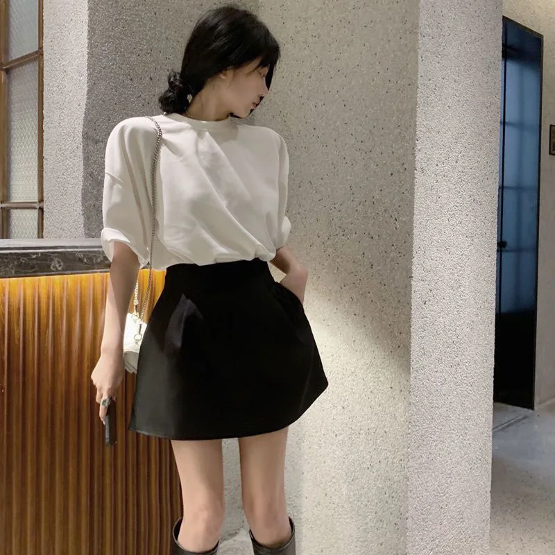 Xpqbb Korean Style White Mini Skirt for Women Streetwear High Wiast Puffy Short Skirts Ladies All-Match Simple A-line Y2K Skirt