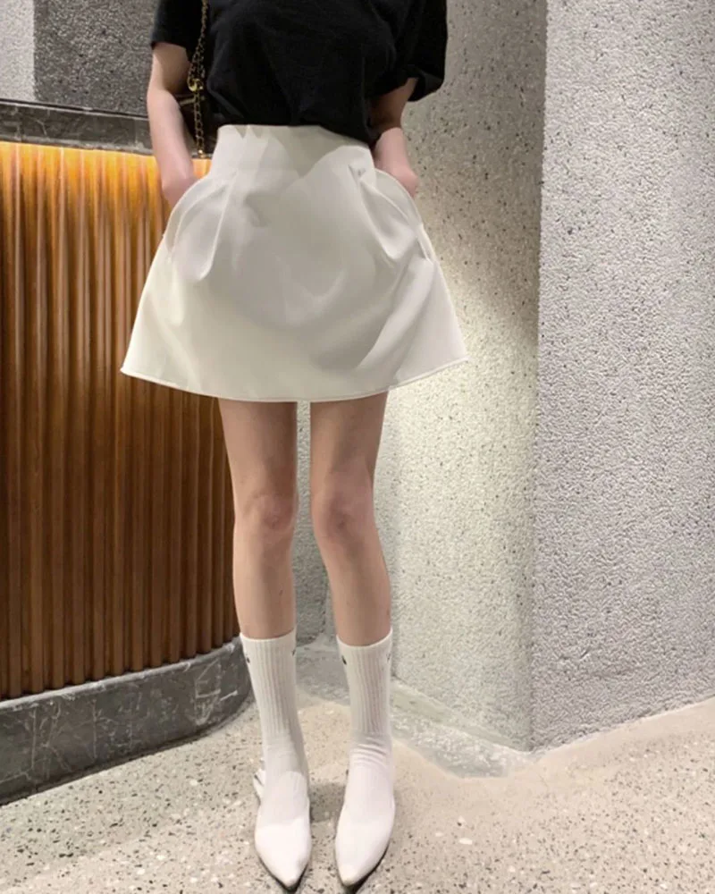 Xpqbb Korean Style White Mini Skirt for Women Streetwear High Wiast Puffy Short Skirts Ladies All-Match Simple A-line Y2K Skirt