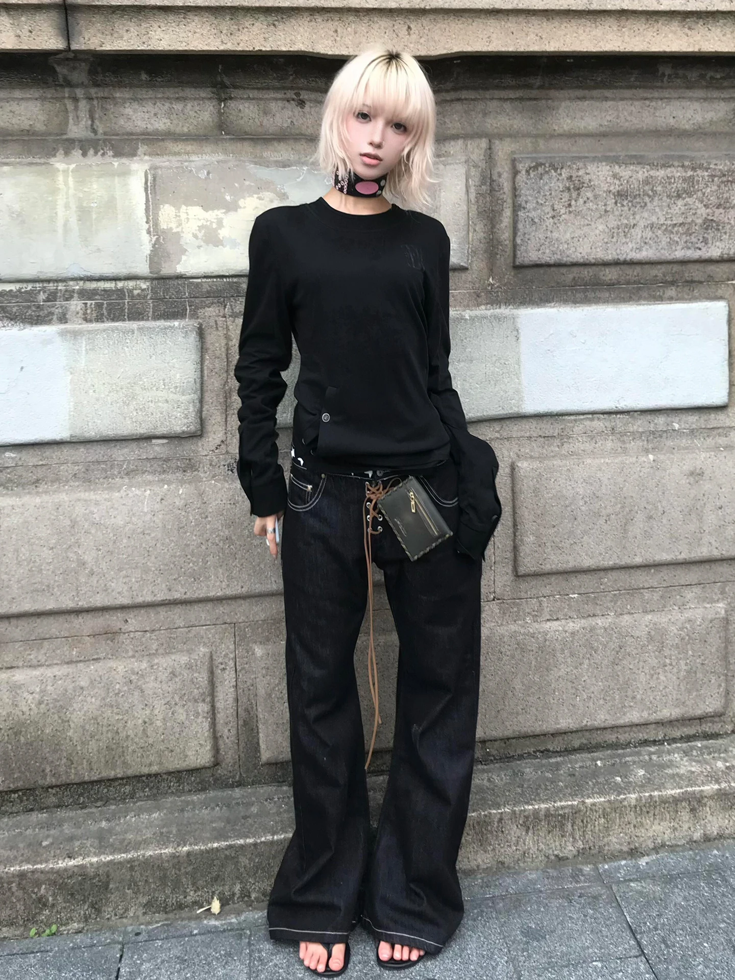 Genayooa Gothic Vintage T-shirt Women Long Sleeve Button Y2k Retro Black Grunge Tops Streetwear 2000s Print Tshirts Autumn