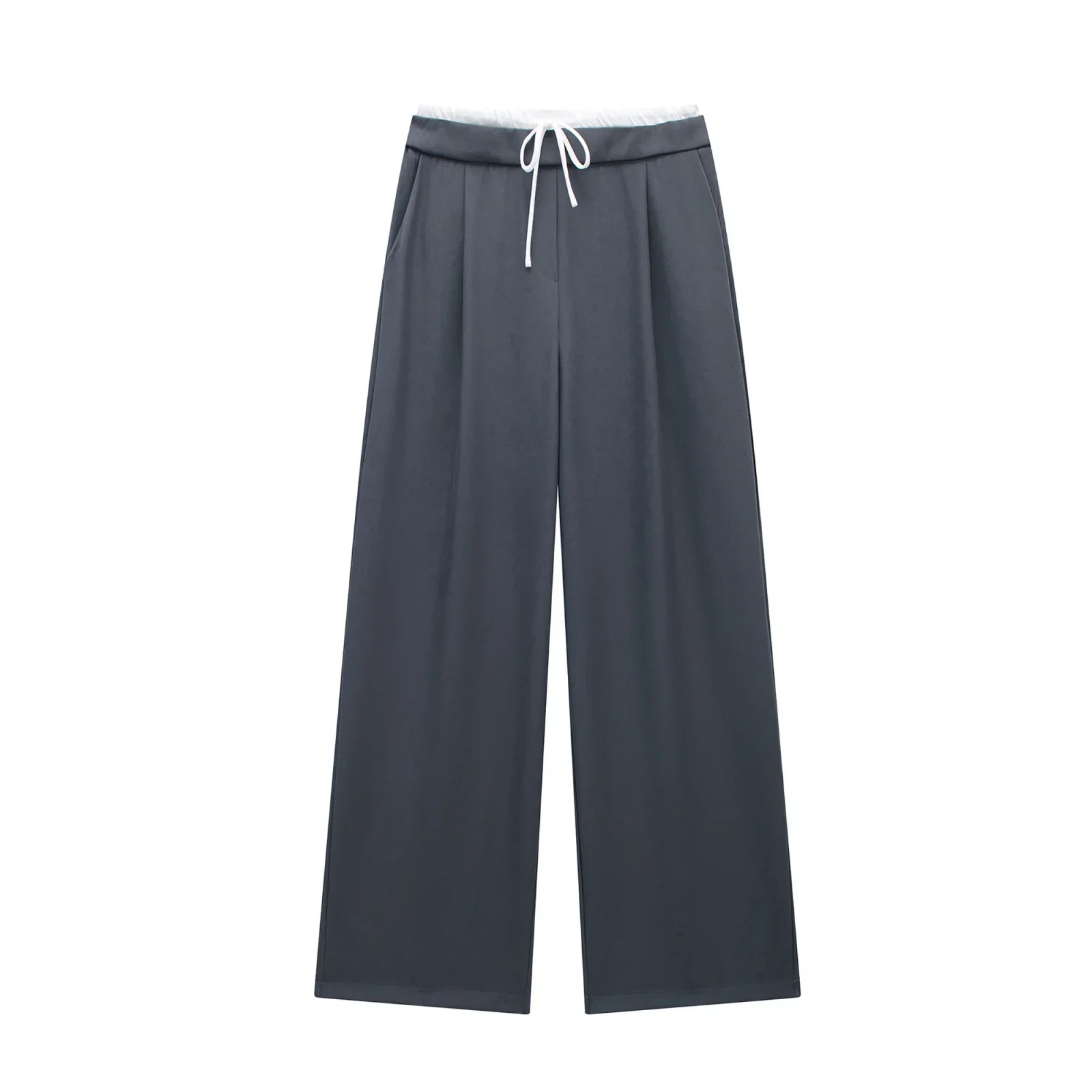 HXAO Women Pants Summer Baggy Pants For Woman Pleats Casual Black Pants Office Lace Up Fluid Trousers Boxer Gray Womens Pants