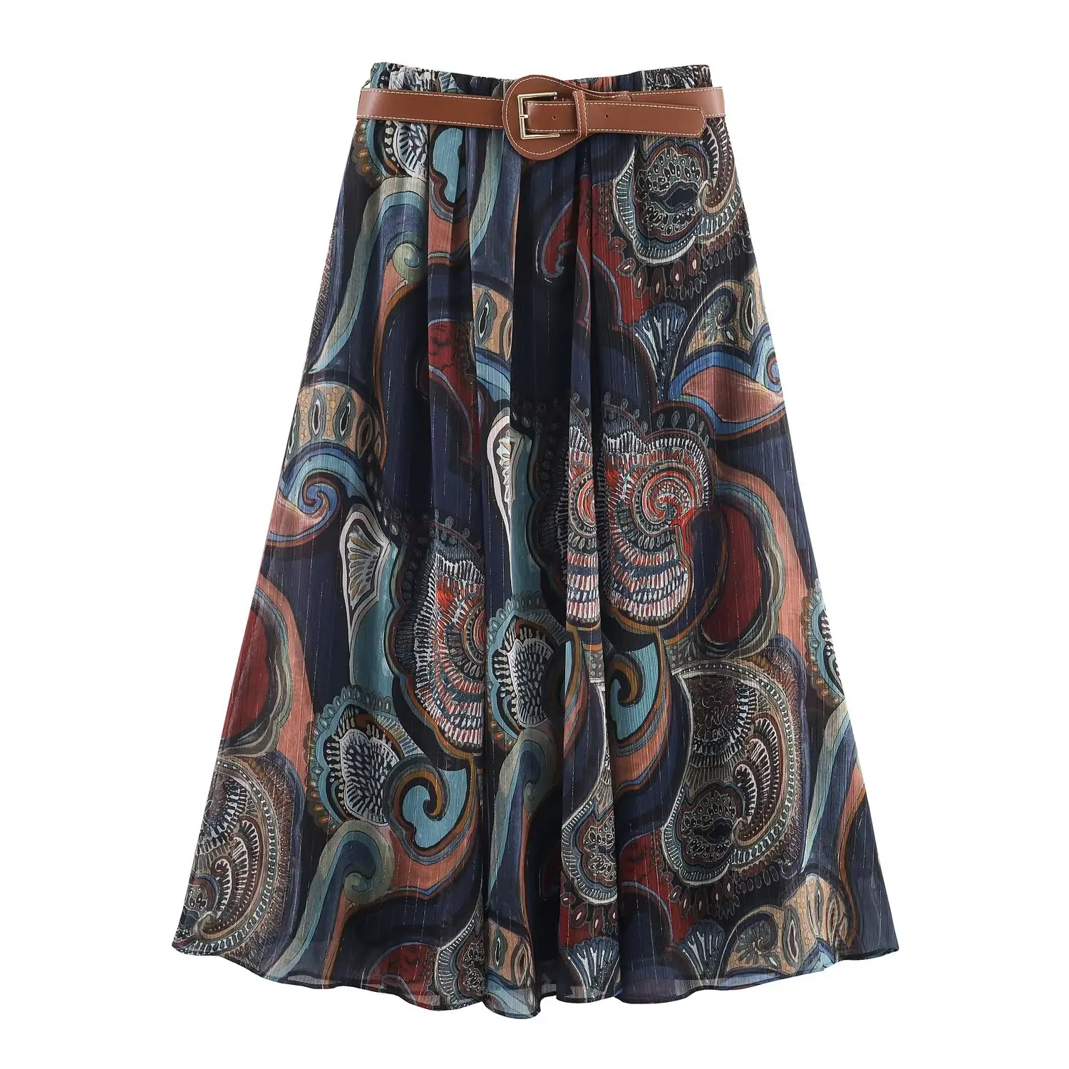 Summer New Skirts Women's 2026 New Fashion Retro Print High Waist Skirts Chic Summer Travel Joker Holiday Women's Skirts