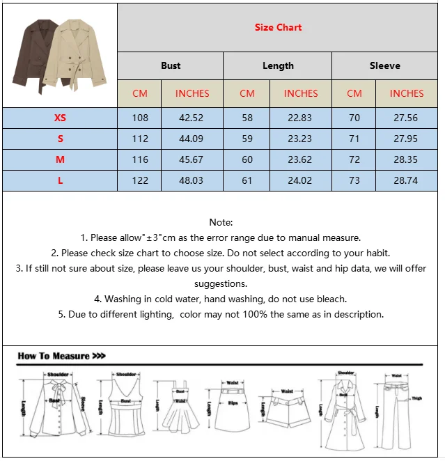 BSAY 2026 Women Short Trench Coat Lapel Double Breasted Belted Waist Long Sleeve Cropped Windbreaker Casual Commuter Outerwear
