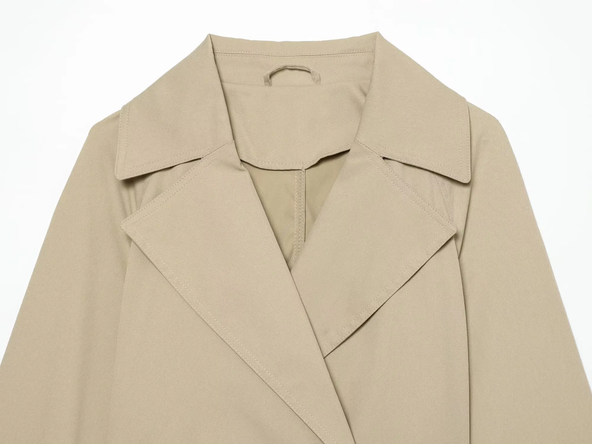 BSAY 2026 Women Short Trench Coat Lapel Double Breasted Belted Waist Long Sleeve Cropped Windbreaker Casual Commuter Outerwear