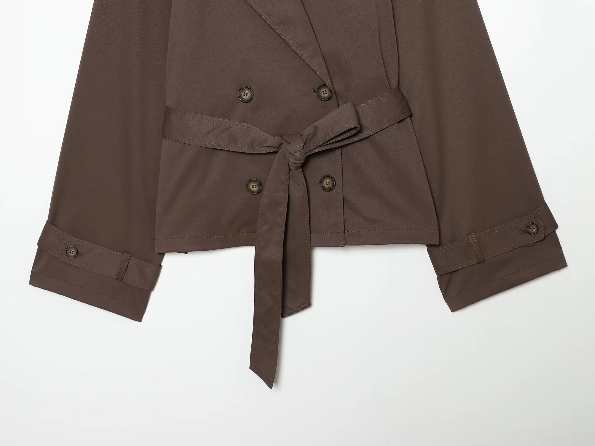 BSAY 2026 Women Short Trench Coat Lapel Double Breasted Belted Waist Long Sleeve Cropped Windbreaker Casual Commuter Outerwear